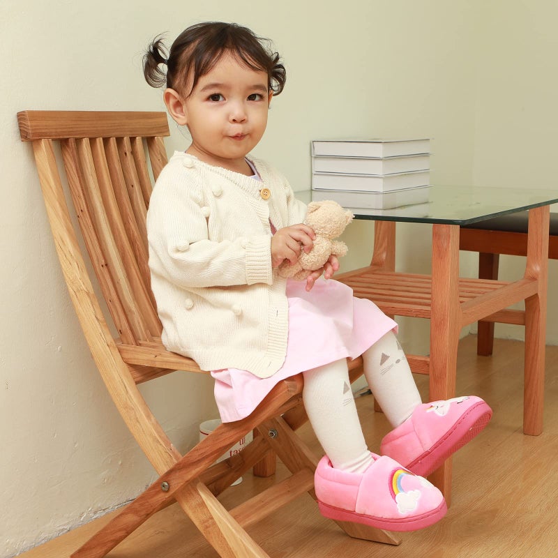 ESTAMICO Girls Plush Warm Slippers Cute Animal Kids Winter Indoor Outdoor House Shoes, Pink 7-8 Toddler - Image 5